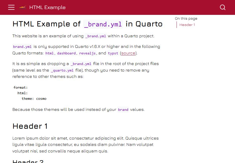 Screenshot of a simple branded Quarto website