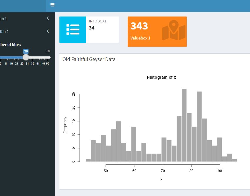 Screenshot of a complex branded Shiny app histogram